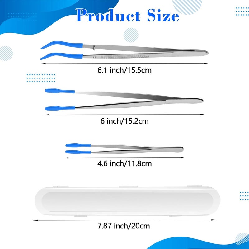 Anglekai 3PCS Tip Tweezers, Silicone Rubber Flat Tipped Tweezers Bent Tip for Jewelry Coin Stamp (Blue) - Image 2